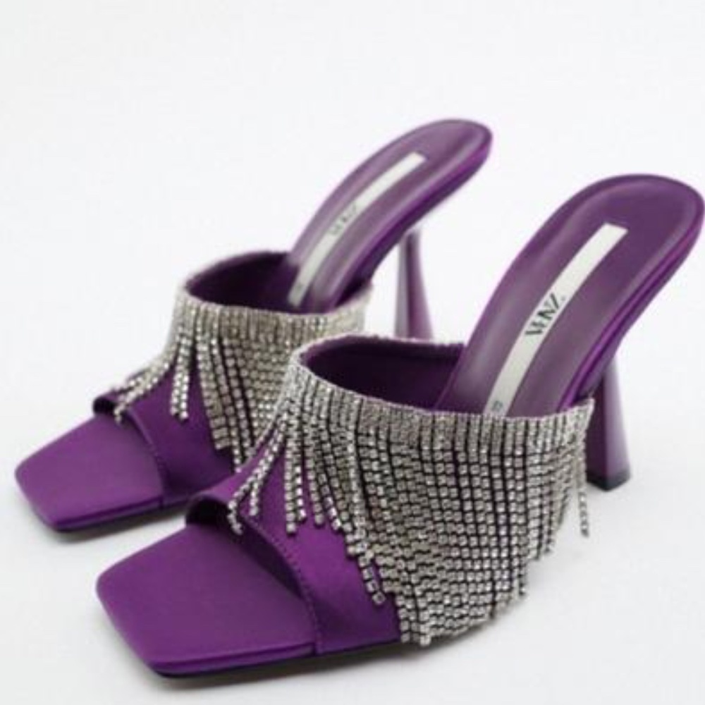 ZARA - Rhinestone Sparkly Heeled Sandals Purple BNWT